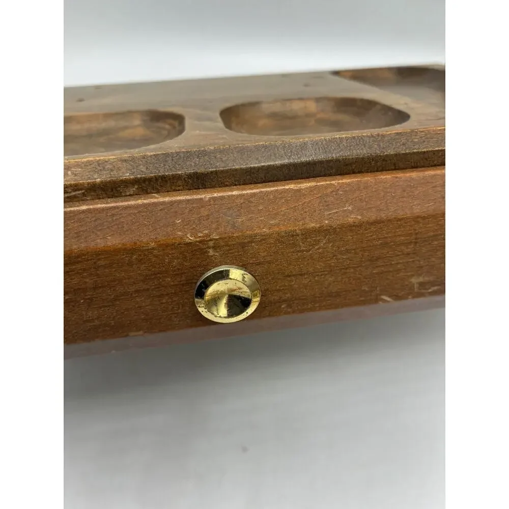Vintage Japanese Wood Mens Valet Dresser Caddy Brass Handles Red Lined Drawer